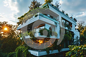 modern Environmentally friendly apartment block with greenery