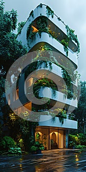 modern Environmentally friendly apartment block with greenery