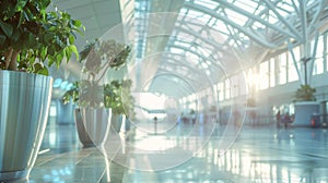 A modern and environmentallyfriendly airport design utilizing energyefficient materials and renewable resources creating photo