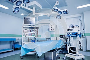 Modern equipment in operating room. Medical devices for neurosurgery. photo