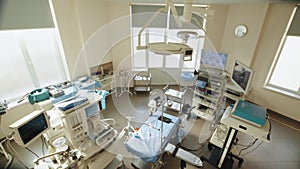 Modern equipment in operating room. Medical devices for neurosurgery. Ready for Surgery. Real Modern Operating Theatre