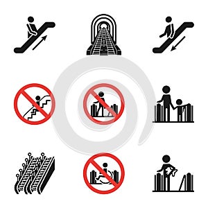 Modern escalator icon set, simple style