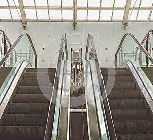 Modern escalator in shopping center