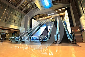 Modern escalators in lobby