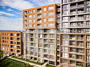 Modern european complex of apartment buildings. Aerial view