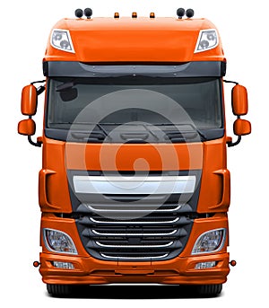 Modern European DAF XF truck in orange.