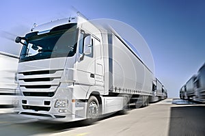 Modern European Truck with semitrailers convoy on