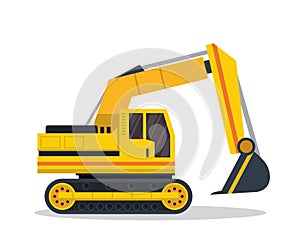 Modern Excavator Flat Construction Vehicle Illustration