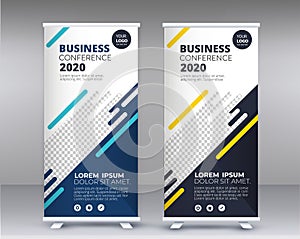 Modern Exhibition Advertising Trend Business Roll Up Banner Stand Poster Brochure flat design template creative concept.