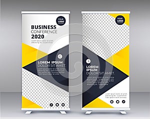 Modern Exhibition Advertising Trend Business Roll Up Banner Stand Poster Brochure flat design template creative concept.