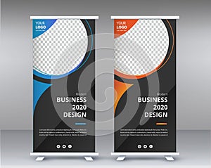 Modern Exhibition Advertising Trend Business Roll Up Banner Stand Poster Brochure flat design template creative concept.