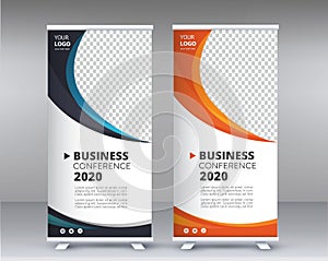 Modern Exhibition Advertising Trend Business Roll Up Banner Stand Poster Brochure flat design template creative concept.