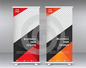 Modern Exhibition Advertising Trend Business Roll Up Banner Stand Poster Brochure flat design template creative concept.