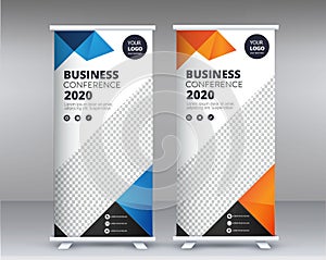 Modern Exhibition Advertising Trend Business Roll Up Banner Stand Poster Brochure flat design template creative concept.