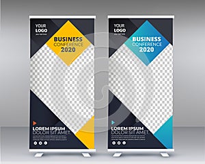 Modern Exhibition Advertising Trend Business Roll Up Banner Stand Poster Brochure flat design template creative concept. Presentat