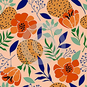 Modern exotic floral jungle pattern. Collage contemporary seamless pattern. Hand drawn fashion style pattern.
