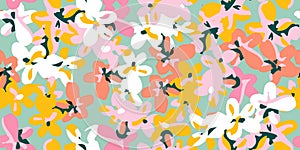 Modern exotic floral jungle pattern. Collage contemporary seamless pattern. Hand drawn fashion style pattern.