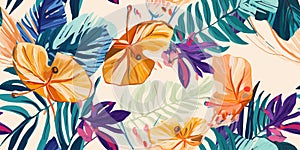 Modern exotic jungle plants illustration pattern. Creative collage contemporary seamless pattern
