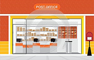 Modern exterior and interior of post office Building.