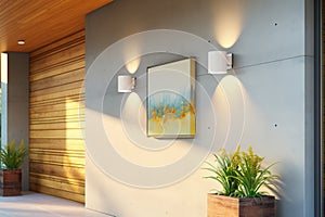 modern exterior recessed downlights on concrete wall