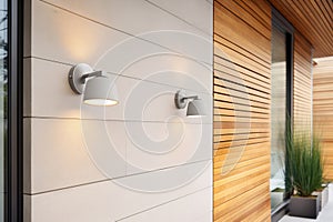modern exterior recessed downlights on concrete wall