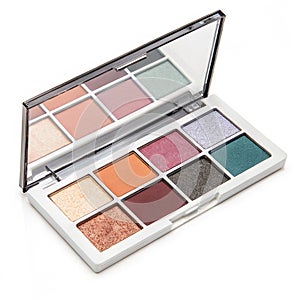 Modern eyeshadow palette with multiple colors isolated on white background