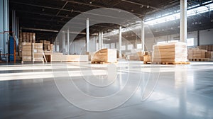 Modern factory, warehouse, shop or store, space on concrete floor for industrial