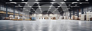 Modern factory, warehouse, shop or store, space on concrete floor for industrial