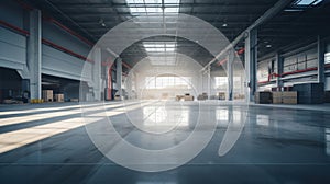 Modern factory, warehouse, shop or store, space on concrete floor for industrial