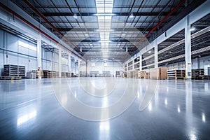 Modern factory, warehouse, shop or store, space on concrete floor for industrial