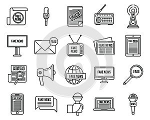 Modern fake news icons set, outline style