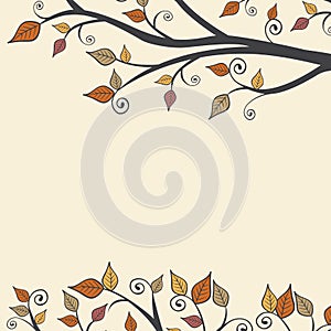 Modern Fall Autumn Leaves Branch Square Background 1