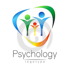 Modern Family logo of Psychology. People in a circle. Creative style. Logotype in vector. Design concept. Brand company