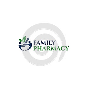 Modern FAMILY PHARMACY Leaf People logo design