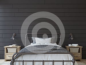 Modern farmhouse bedroom. 3d render