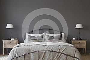 Modern farmhouse bedroom. 3d render