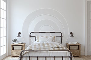 Modern farmhouse bedroom. 3d render