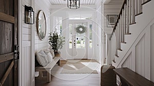 Modern farmhouse entryway, farmhouse interior architecture Generative Ai