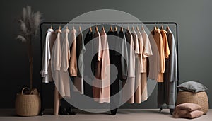 Modern fashion collection hanging in elegant domestic closet boutique store generated by AI