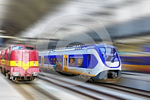 Modern Fast Passenger Train. Motion effect