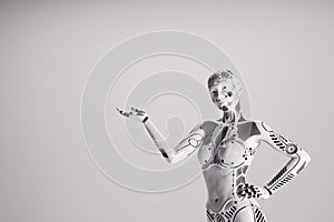 Modern female robot on white background