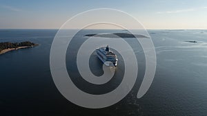 Modern ferry depart from port of Helsinki to Tallinn. Travelling in baltic sea. photo