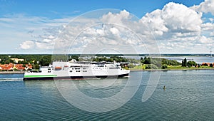 Modern ferry enters the port of Rostock