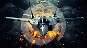 modern fifth generation combat air fighter jet in sky, advanced stealth military aircraft flying