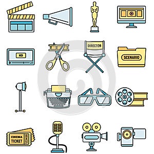Modern film production icons set vector color