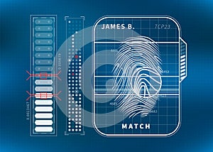 Modern fingerprint scan with charts, futuristic tech ui concept on blue