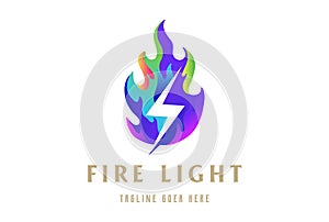Modern Fire Flame Inferno with Electric Light Logo Design Vector
