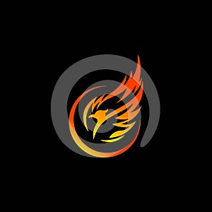 Modern fire phoenix feather logo with minimalistic design