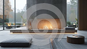 modern fireplace, modern fireplace creates a cozy ambience, ideal for trendy living areas photo