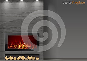 Modern fireplace with fire